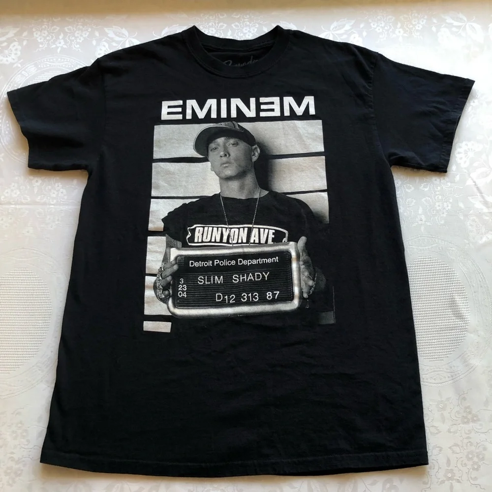 Bravado Black Cotton Vintage Y2K Graphic Tee EMINEM Slim Shady Mugshot Design